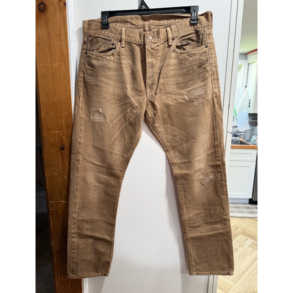 Denim & Supply Ralph Lauren Slim Fit Tan Brown Jeans Mens 36x30 Distressed
